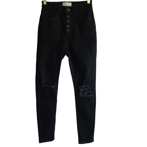 WE THE FREE Black Button Fly Busted Knee Distressed Jeans OB1153075 Women's 26 - Picture 1 of 16